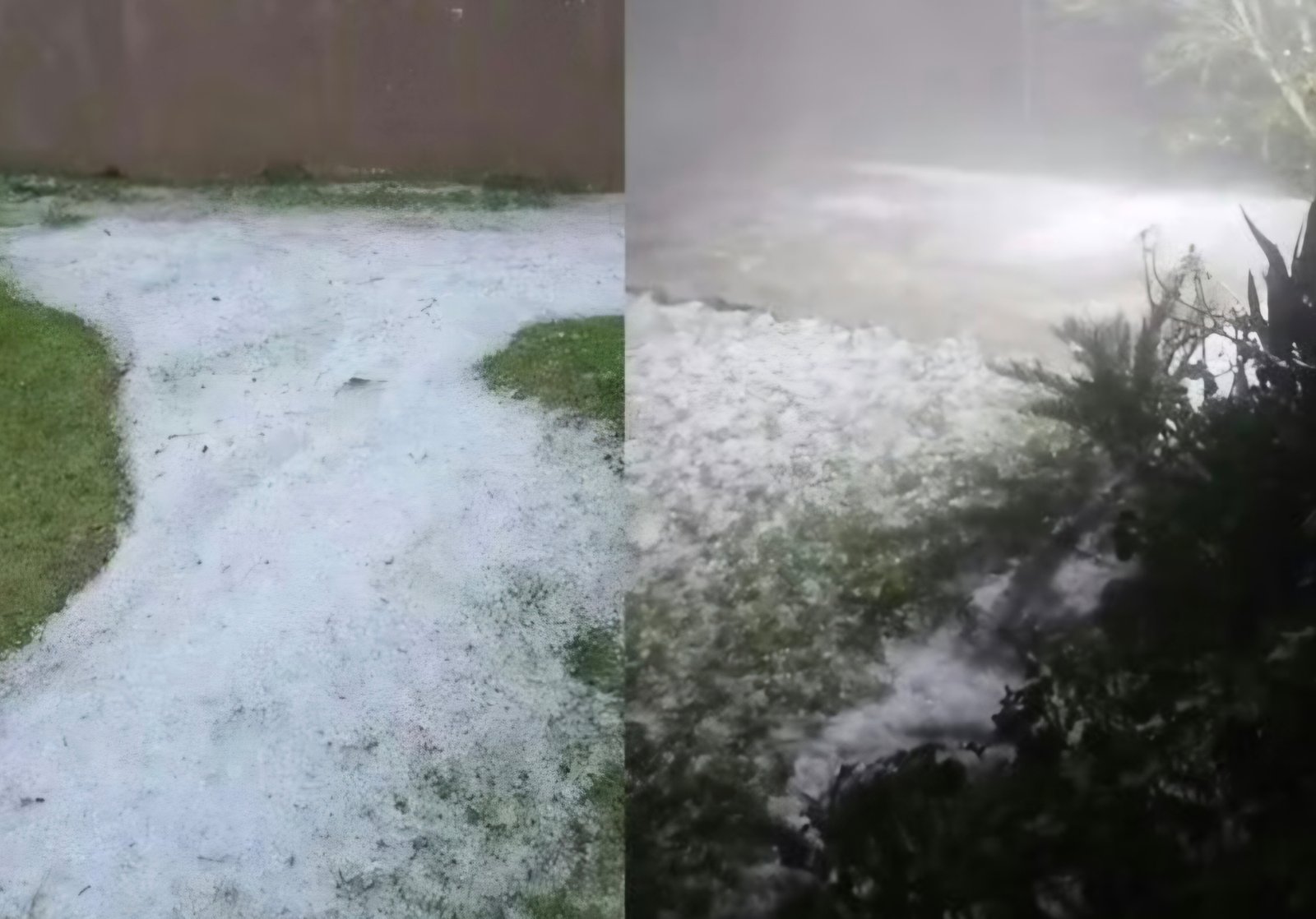 Cidade do Paraná registra queda de granizo e deixa quintais cobertos de branco